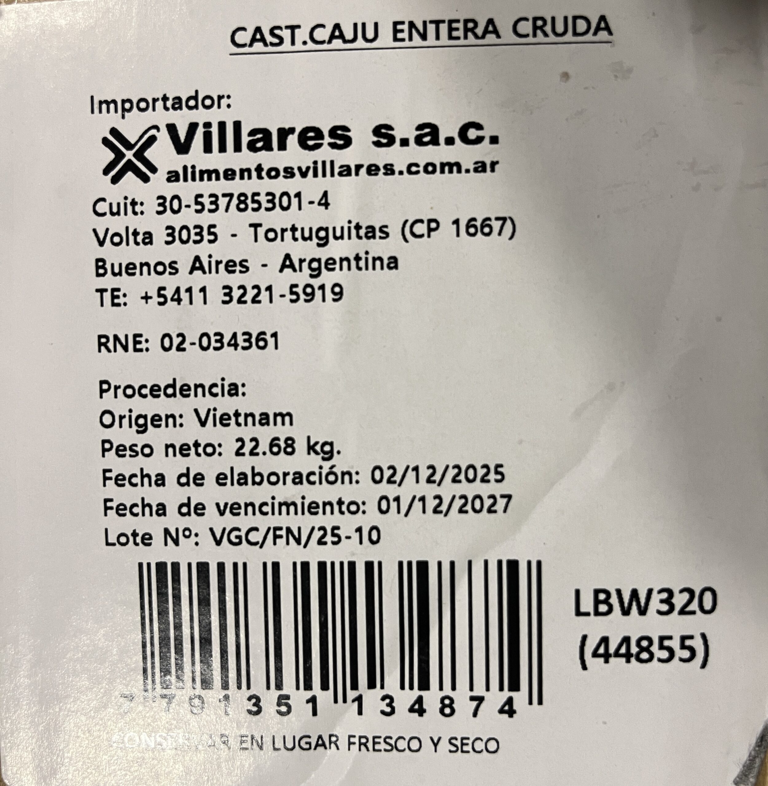 Castañas de Cajú W3 (blancas enteras) x 1 kg fraccionadas SAVIA - Imagen 2