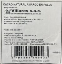 Cacao Amargo en Polvo Puro Natural -Libre de Gluten- fraccionado x 500 grs DEL PLATA - No Alcalino- - Imagen 2