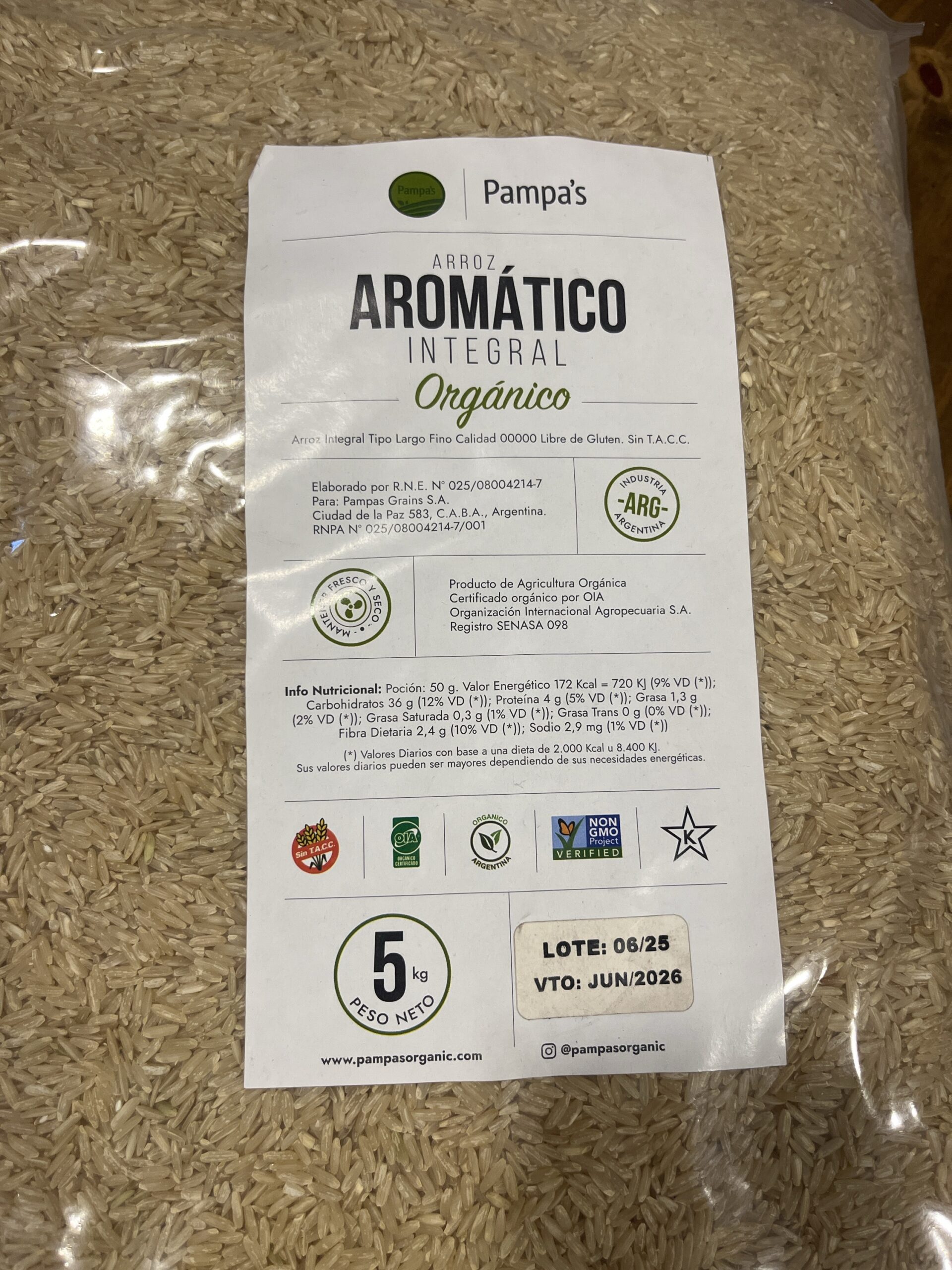 Arroz Integral Aromático x 5 Kg PAMPA’S ORGANIC