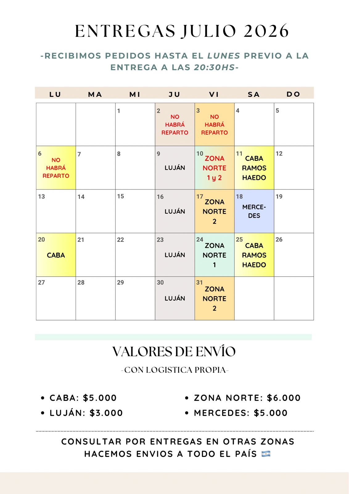Calendario Julio